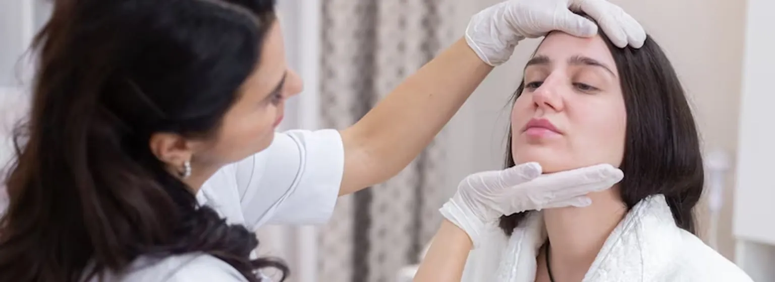 A doctor examining a woman's face