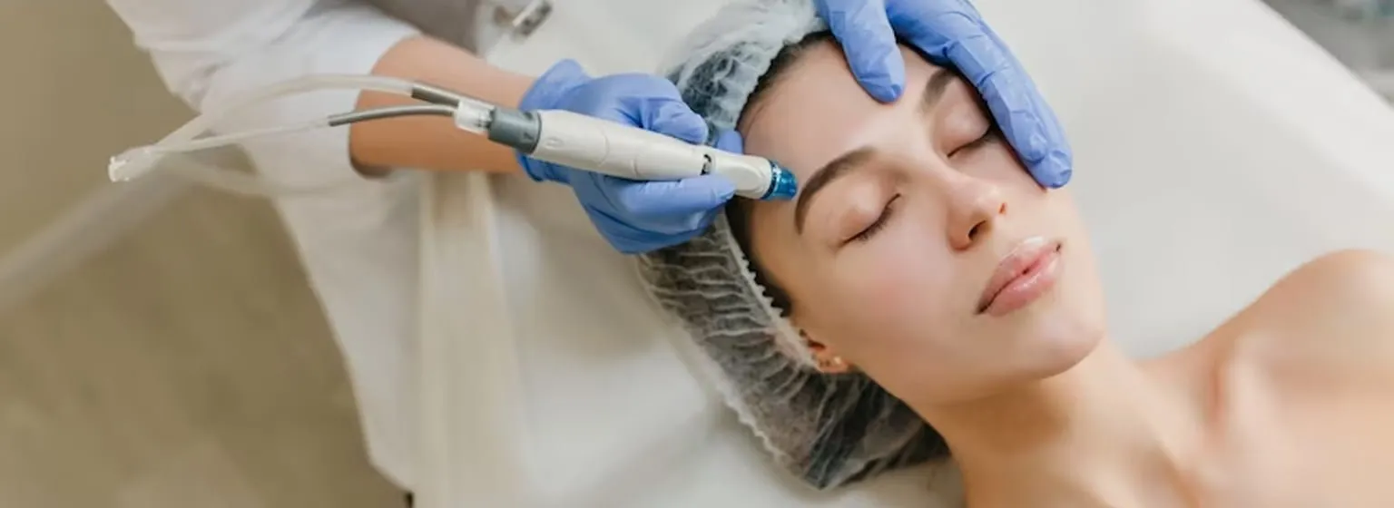 A skin treatment device being used on a woman's face