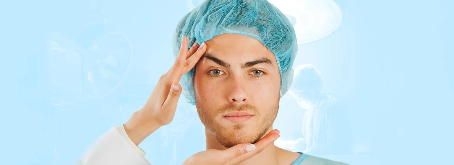 A man's forehead and brow being examined