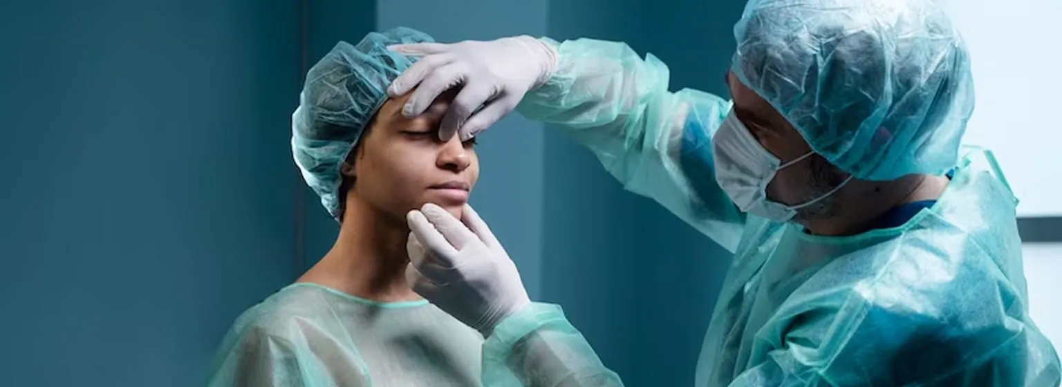 Surgeons preparing a patient for facial surgery