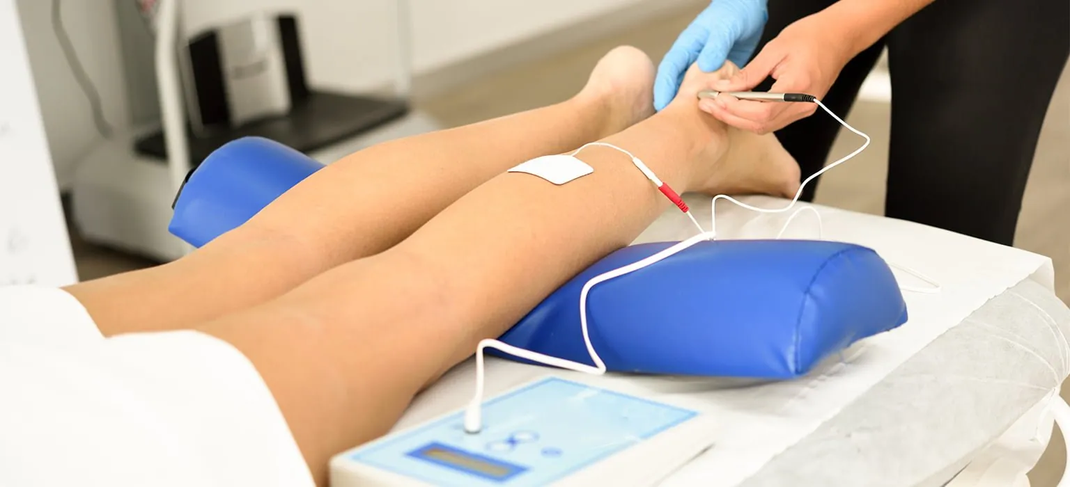 A leg being treated for varicose veins