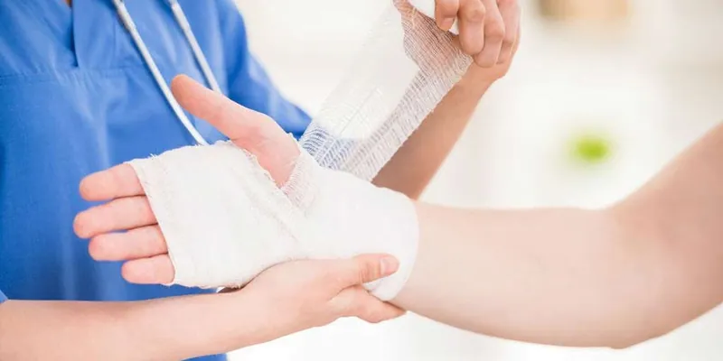 A bandaged hand after surgery